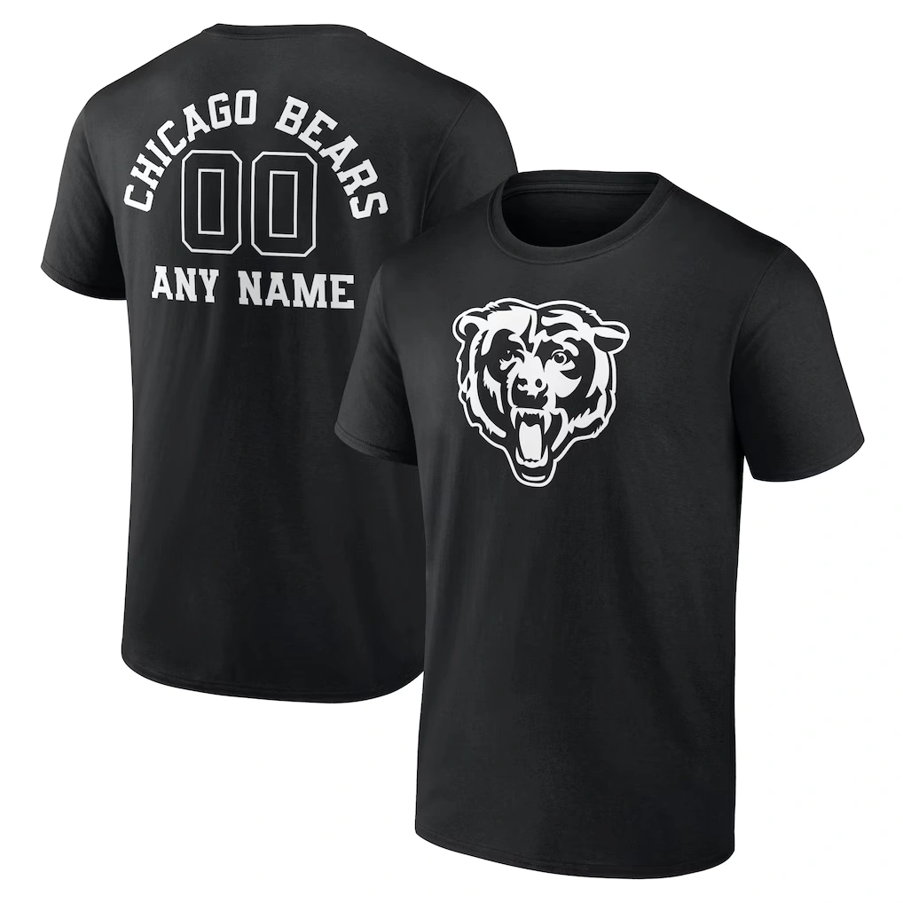Men's Chicago Bears Black Personalized Name & Number Monochrome T-Shirt