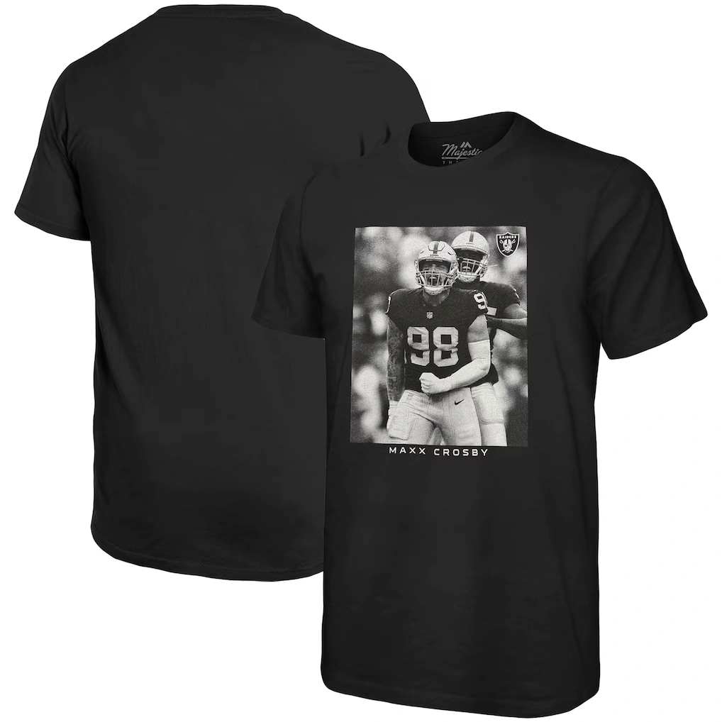 Men's Las Vegas Raiders Maxx Crosby Majestic Threads Black Oversized Player Image T-Shirt