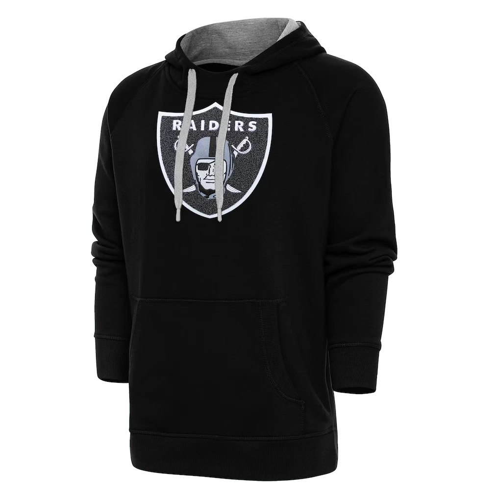 Men's Las Vegas Raiders Antigua Black Victory Chenille Pullover Hoodie