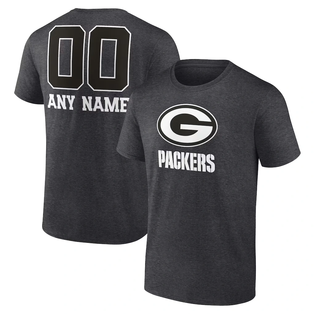 Men's Green Bay Packers Charcoal Personalized Name & Number Monochrome T-Shirt