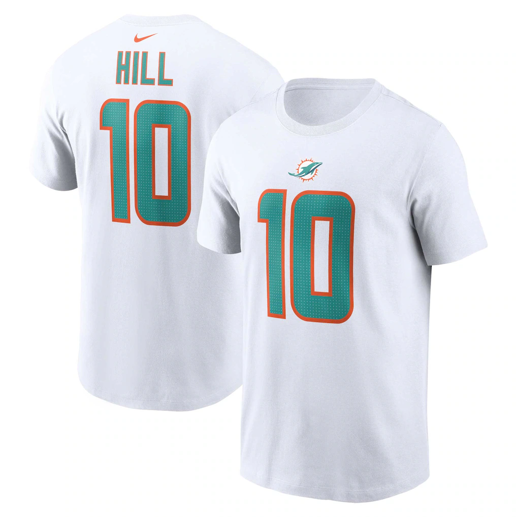 Men's Miami Dolphins Tyreek Hill Nike White Player Name & Number T-Shirt