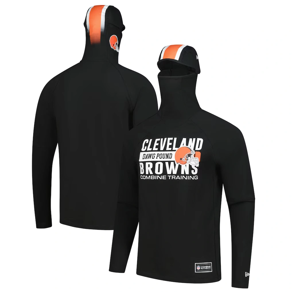 Men's Cleveland Browns New Era Black Functional Fandom Balaclava Helmet Stripe Tri-Blend Hoodie