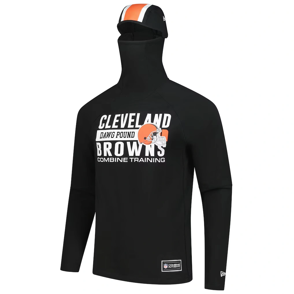 Men's Cleveland Browns New Era Black Functional Fandom Balaclava Helmet Stripe Tri-Blend Hoodie