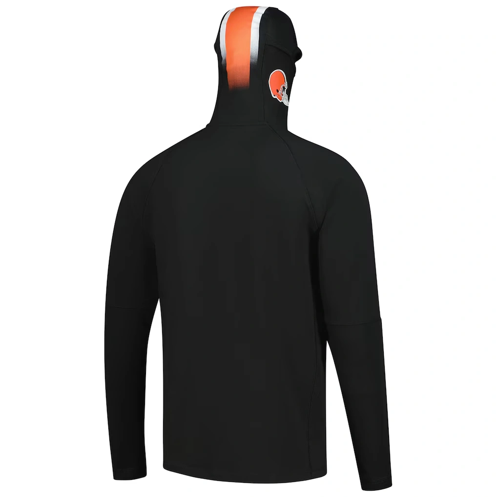 Men's Cleveland Browns New Era Black Functional Fandom Balaclava Helmet Stripe Tri-Blend Hoodie