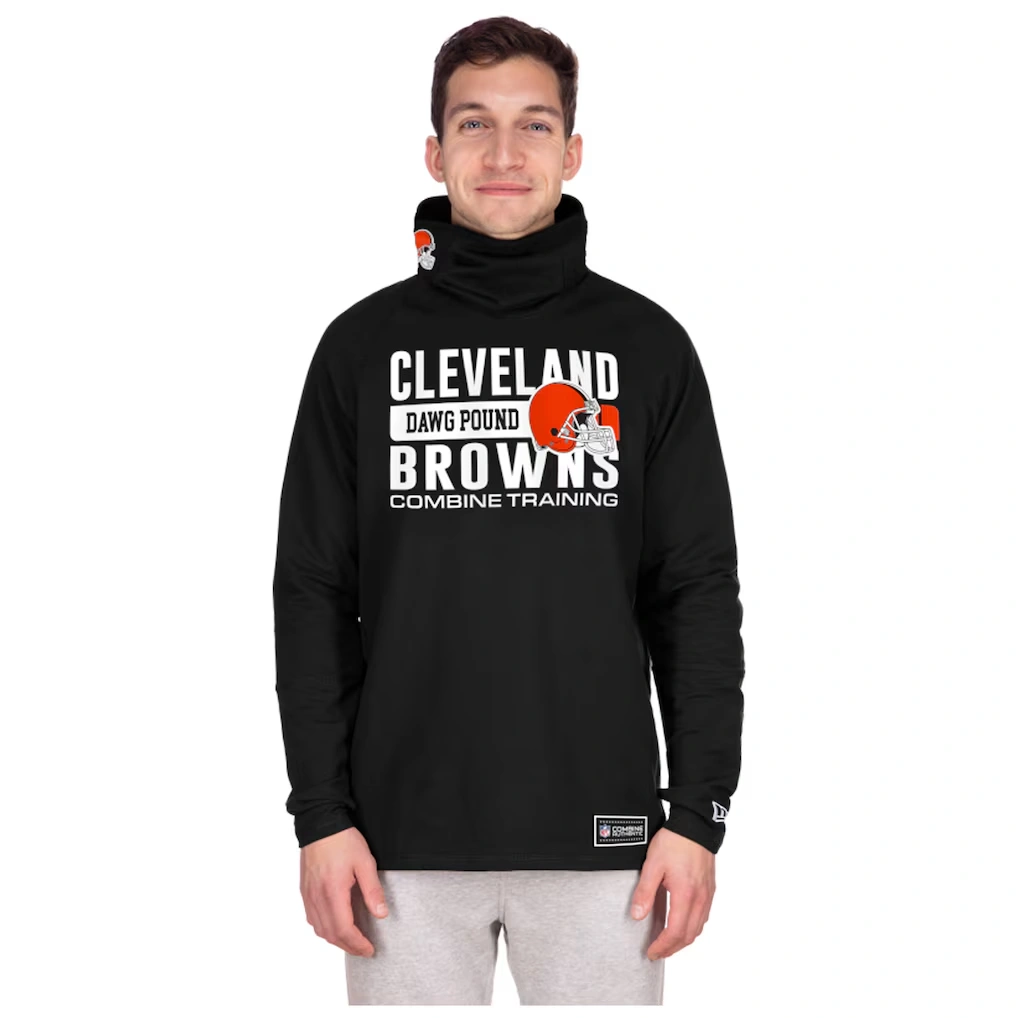 Men's Cleveland Browns New Era Black Functional Fandom Balaclava Helmet Stripe Tri-Blend Hoodie
