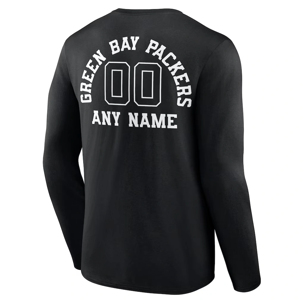 Men's Green Bay Packers Black Personalized Name & Number Monochrome Long Sleeve T-Shirt 3 Men's Green Bay Packers Black Personalized Name & Number Monochrome Long Sleeve T-Shirt