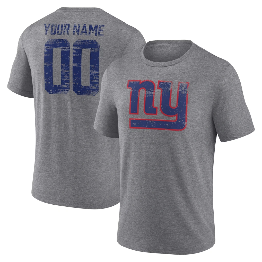 Men's New York Giants Gray Heritage Custom Name & Number Tri-Blend T-Shirt