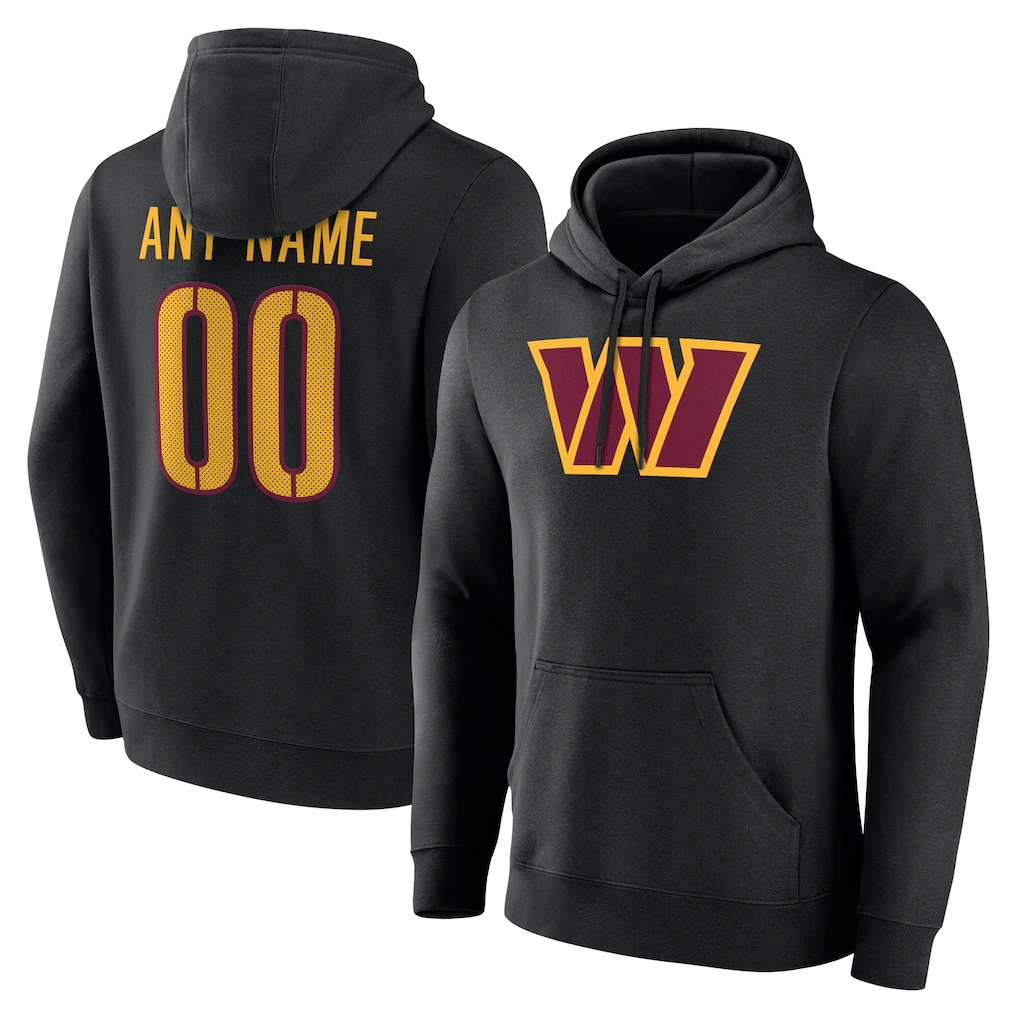 Men's Washington Commanders Black Team Authentic Custom Name & Number Pullover Hoodie