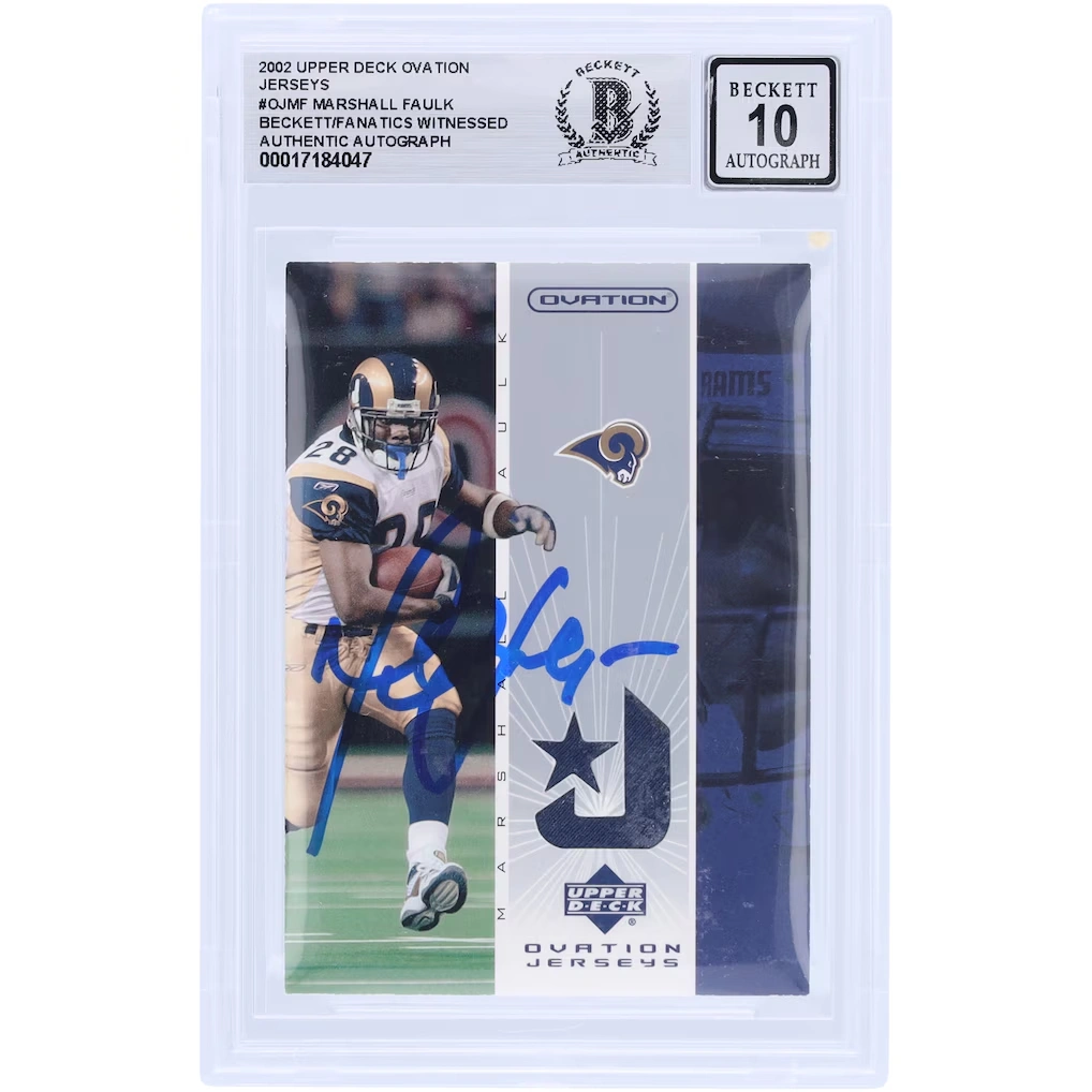 Marshall Faulk St. Louis Rams Autographed 2002 Upper Deck Ovation Relic #OJ-MF Beckett Fanatics Witnessed Authenticated 10 Card