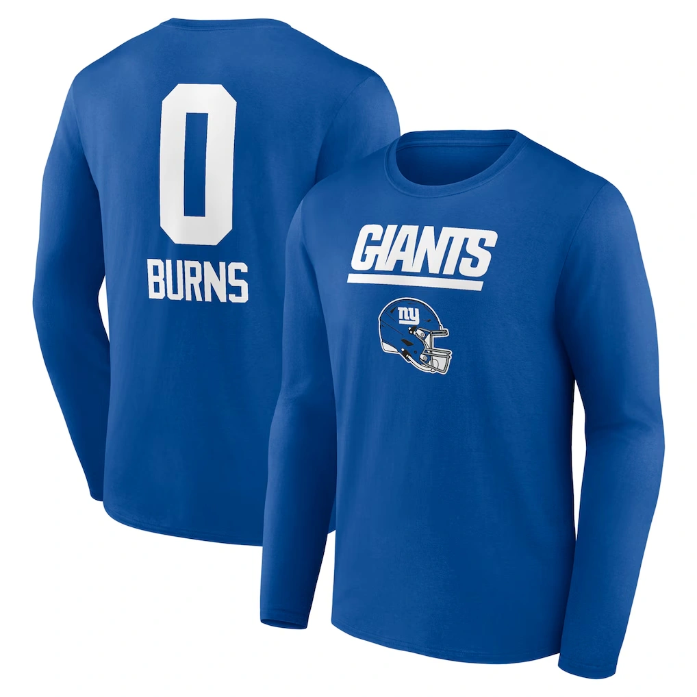 Men's New York Giants Brian Burns Royal Name & Number Team Wordmark Long Sleeve T-Shirt