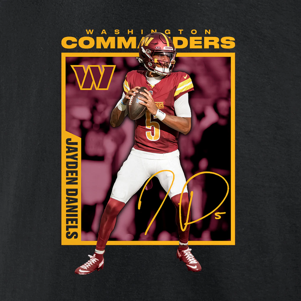 Men's Washington Commanders Jayden Daniels Black Player Frame T-Shirt