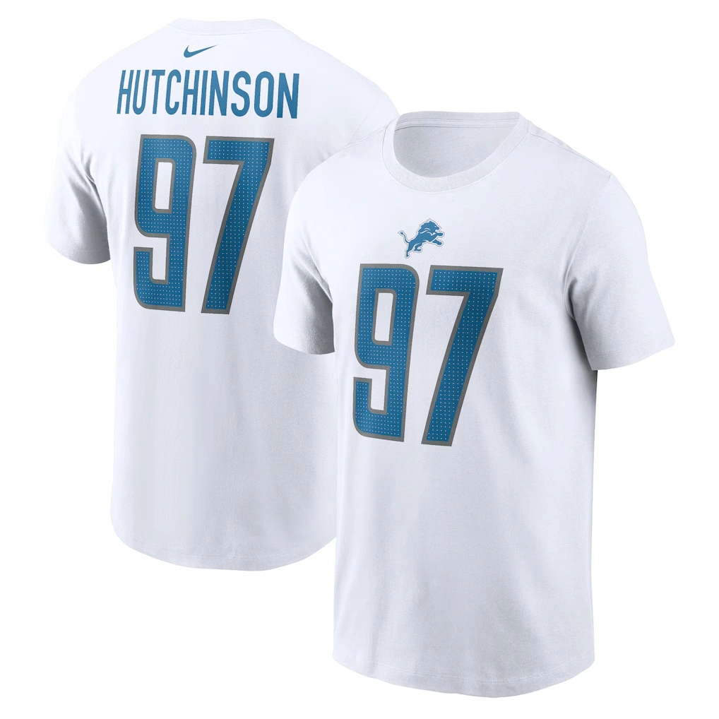 Men's Detroit Lions Aidan Hutchinson Nike White Player Name & Number T-Shirt