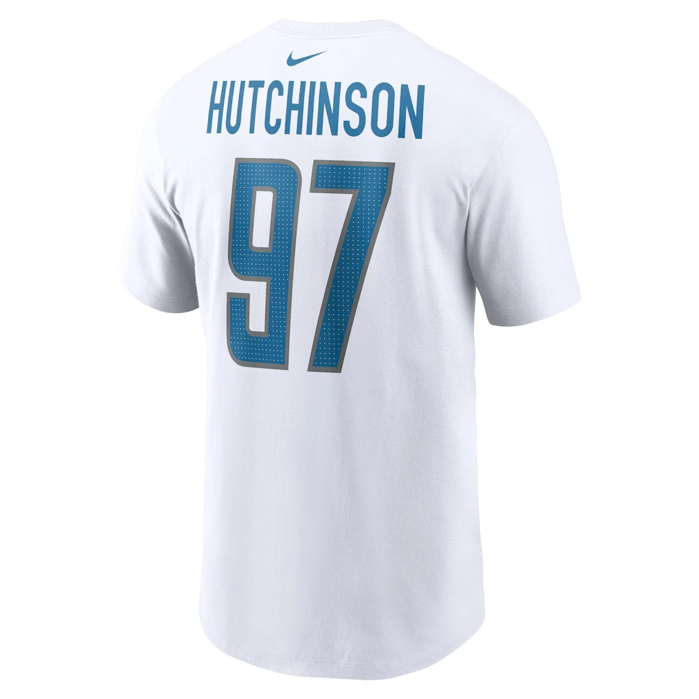 Men's Detroit Lions Aidan Hutchinson Nike White Player Name & Number T-Shirt