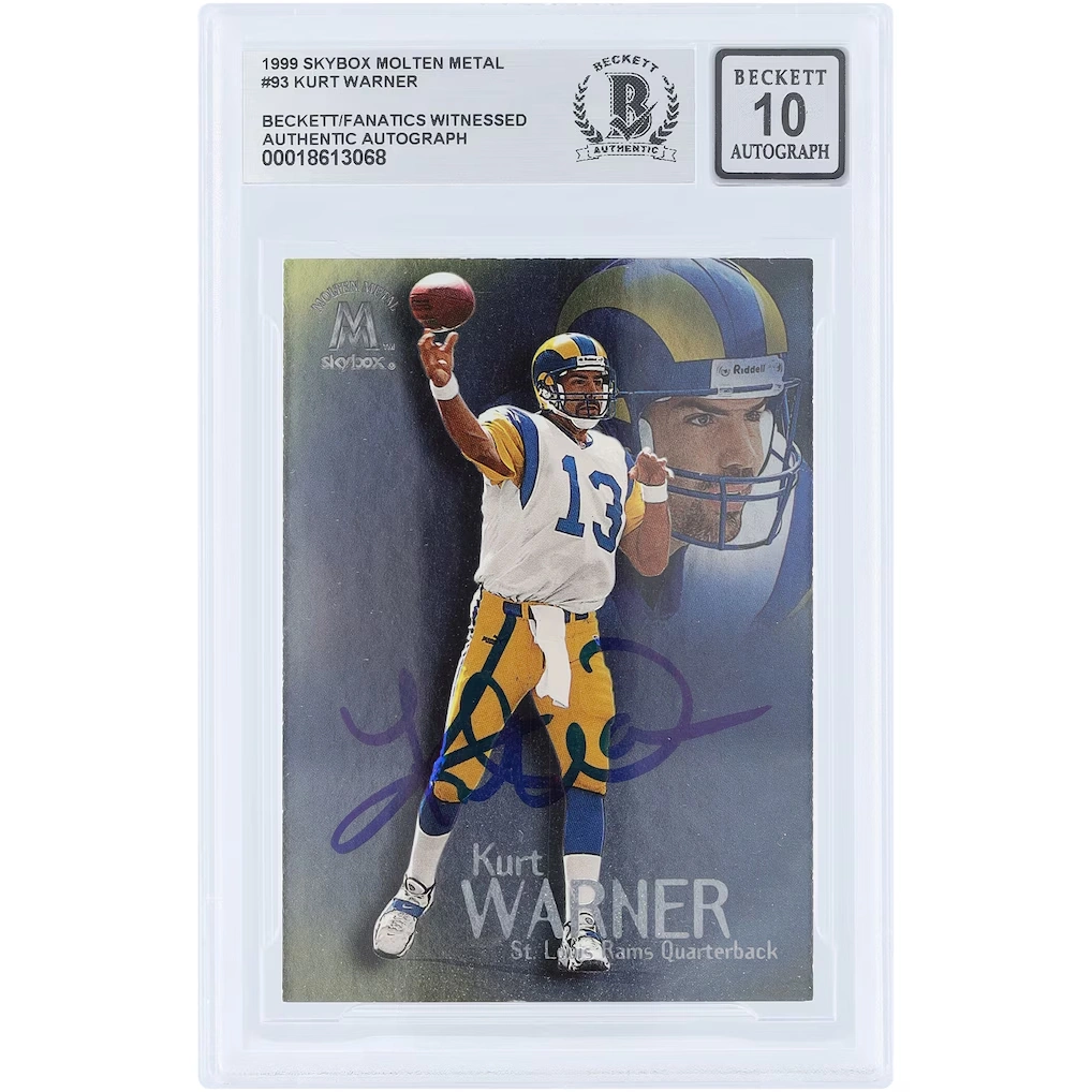 Kurt Warner St. Louis Rams Autographed 1999 Skybox Molten Metal #93 Beckett Fanatics Witnessed Authenticated 10 Rookie Card