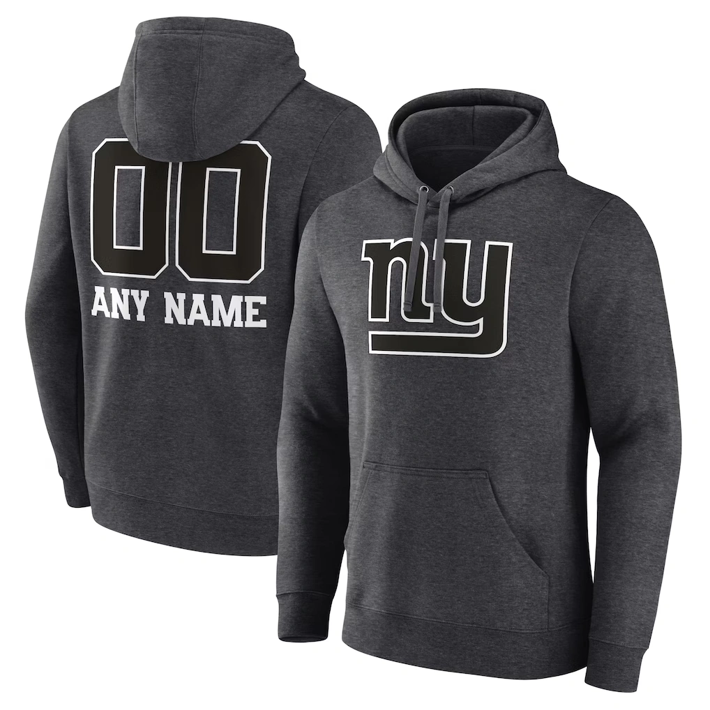 Men's New York Giants Charcoal Personalized Name & Number Monochrome Pullover Hoodie