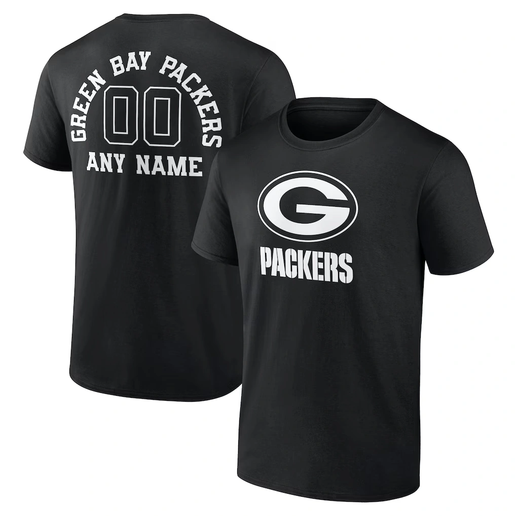 Men's Green Bay Packers Black Personalized Name & Number Monochrome T-Shirt