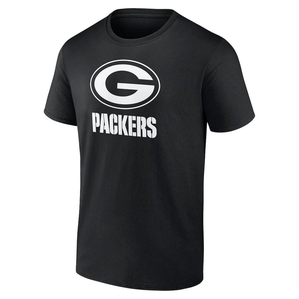 Men's Green Bay Packers Black Personalized Name & Number Monochrome T-Shirt