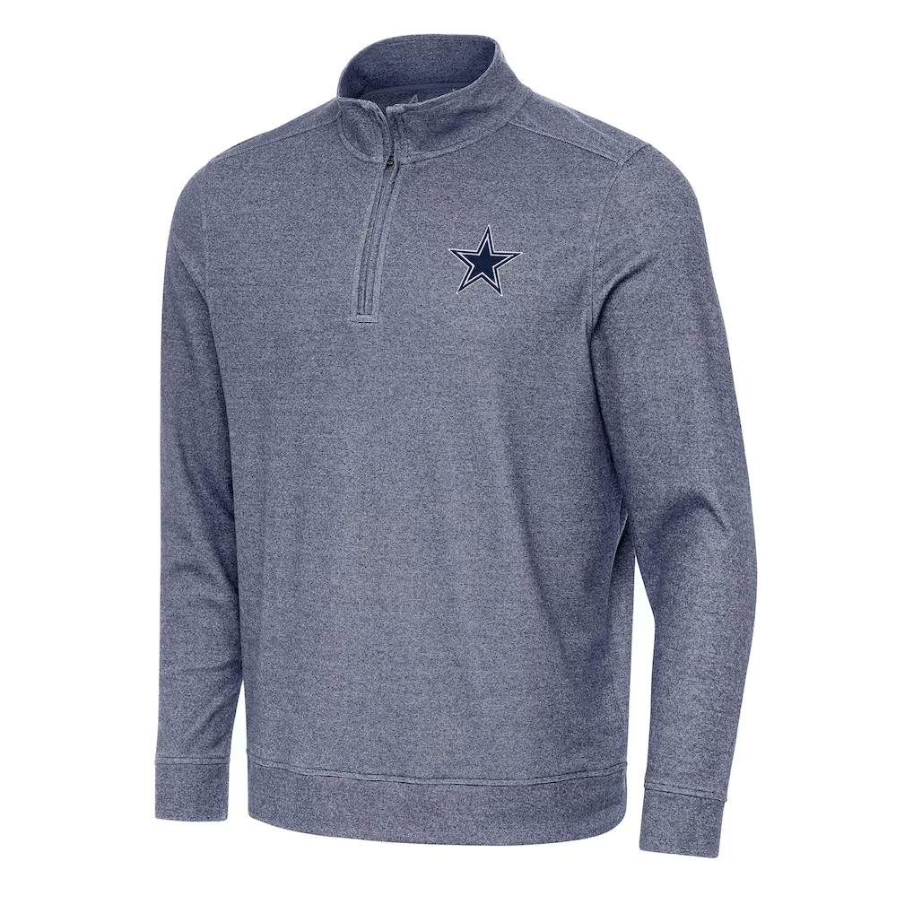 Men's Dallas Cowboys Antigua Heather Navy Subtle Quarter-Zip Top