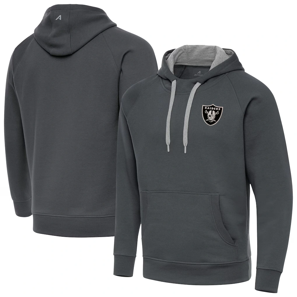 Men's Las Vegas Raiders Antigua Charcoal Brushed Carbon Victory Pullover Hoodie