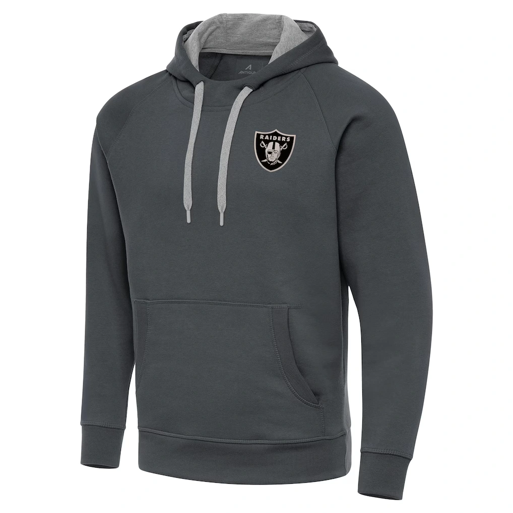 Men's Las Vegas Raiders Antigua Charcoal Brushed Carbon Victory Pullover Hoodie