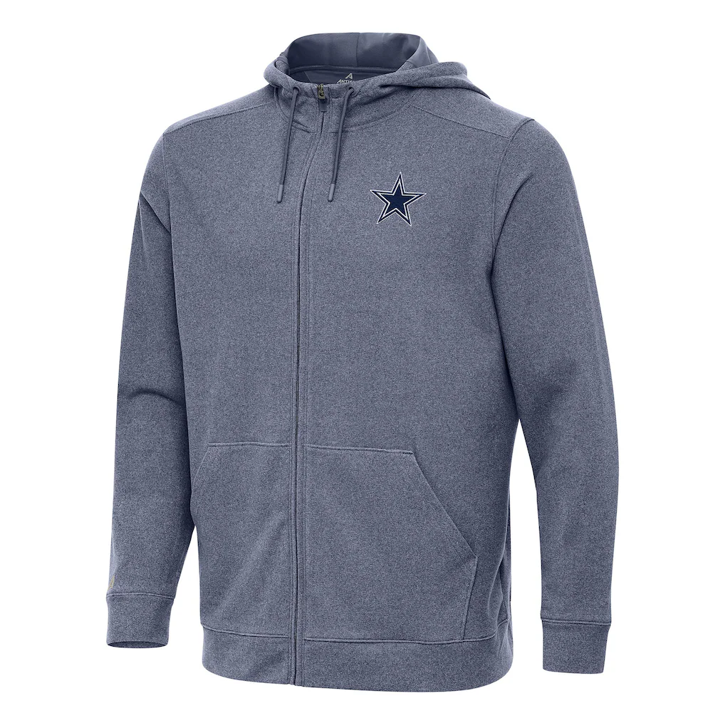 Men's Dallas Cowboys Antigua Heather Navy Effortless Full-Zip Hoodie