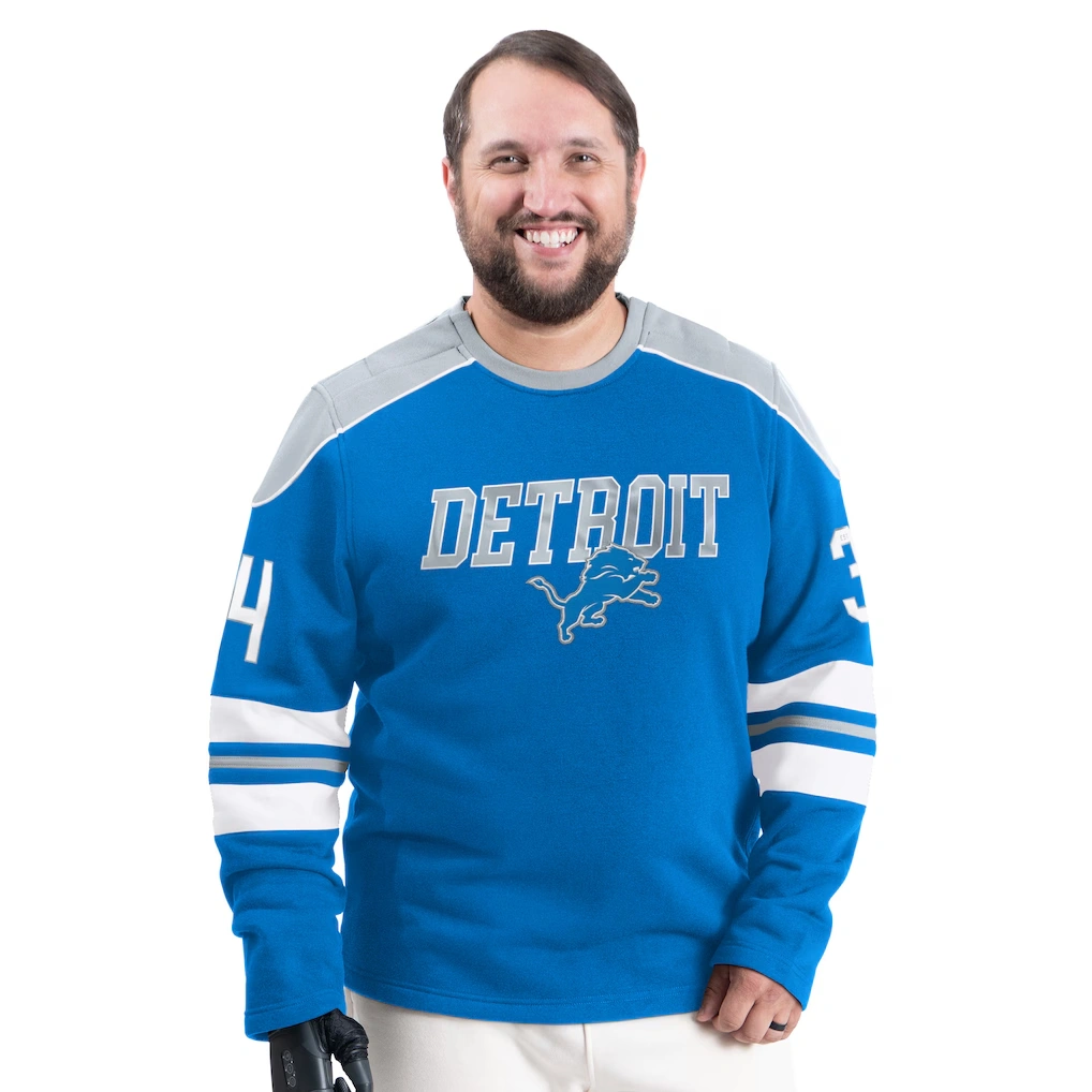 Men's Detroit Lions G-III Sports by Carl Banks Blue Adaptive Lord Stanley Crewneck Sweatshirt