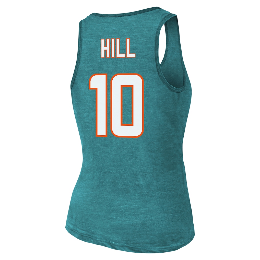 Women's Miami Dolphins Tyreek Hill Majestic Threads Aqua Name & Number Tri-Blend Tank Top 3 Women's Miami Dolphins Tyreek Hill Majestic Threads Aqua Name & Number Tri-Blend Tank Top