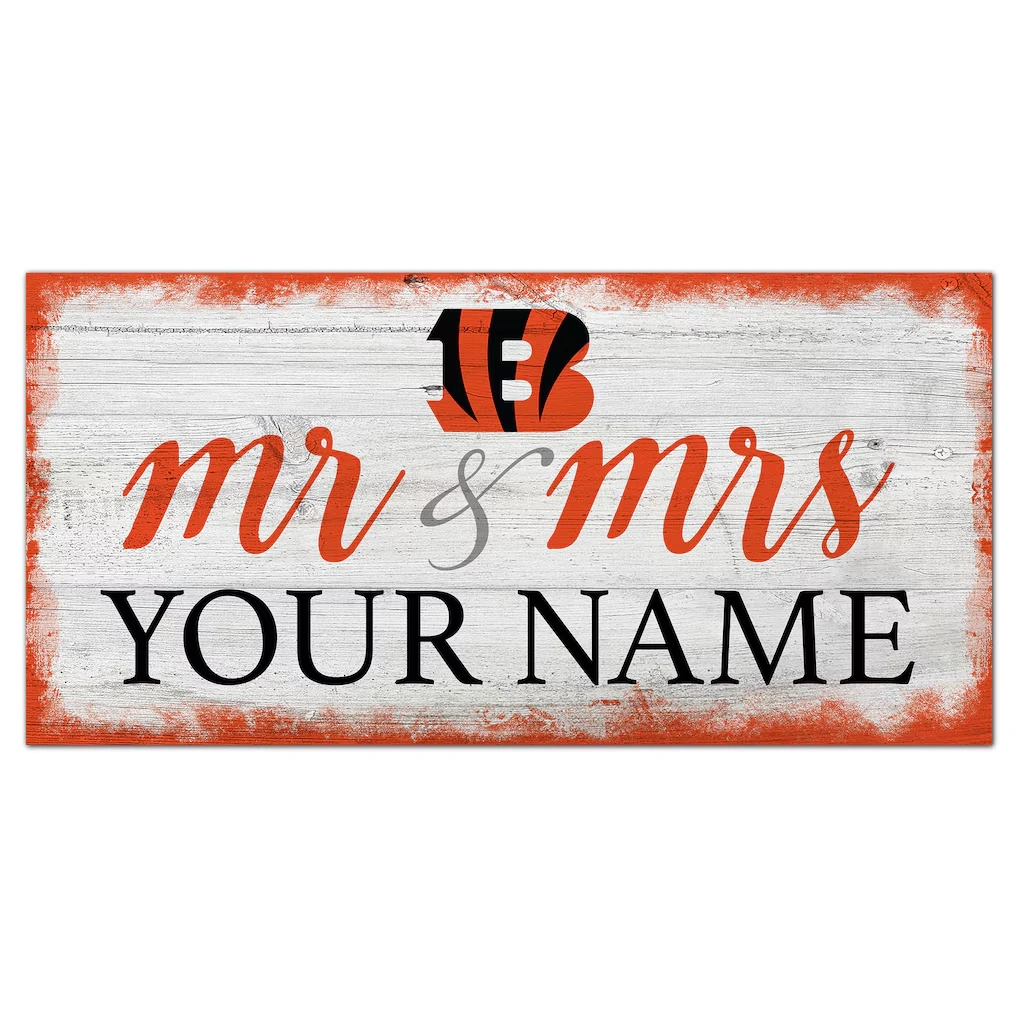 Cincinnati Bengals 6" x 12" Personalized Mr. & Mrs. Script Sign