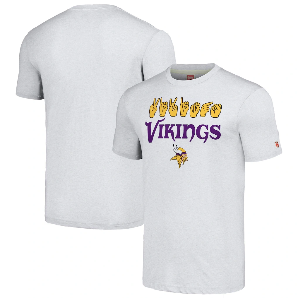 Unisex Minnesota Vikings Homage Ash The NFL ASL Collection by Love Sign American Sign Language T-Shirt