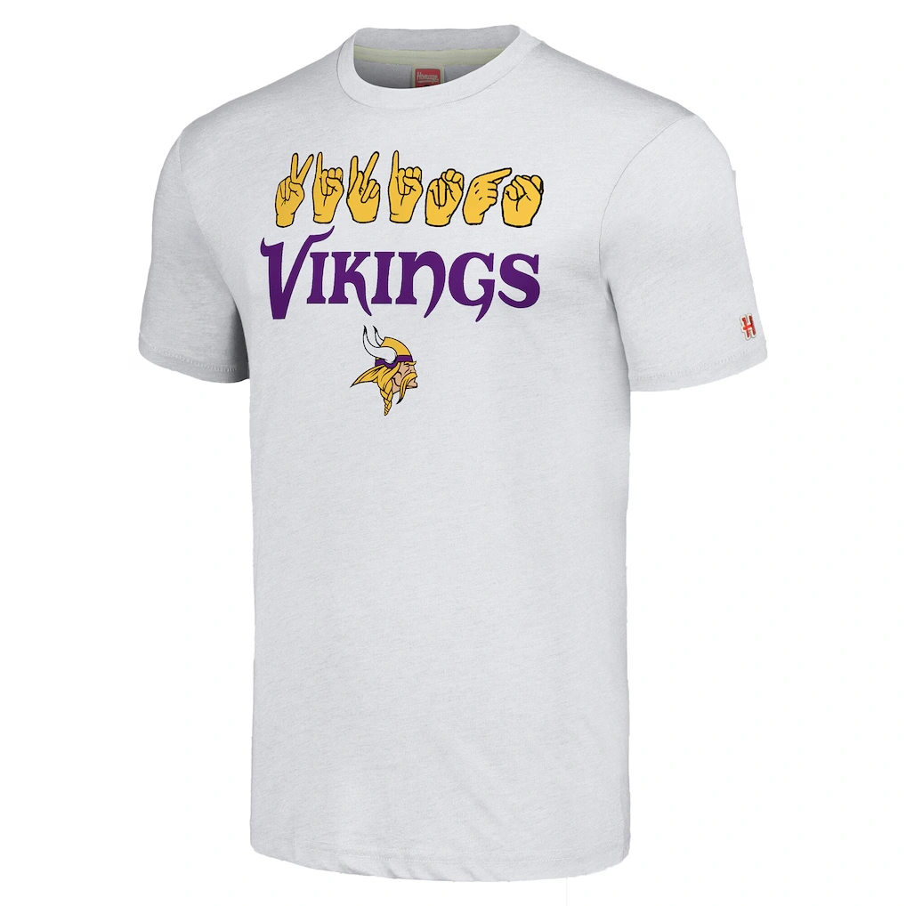 Unisex Minnesota Vikings Homage Ash The NFL ASL Collection by Love Sign American Sign Language T-Shirt