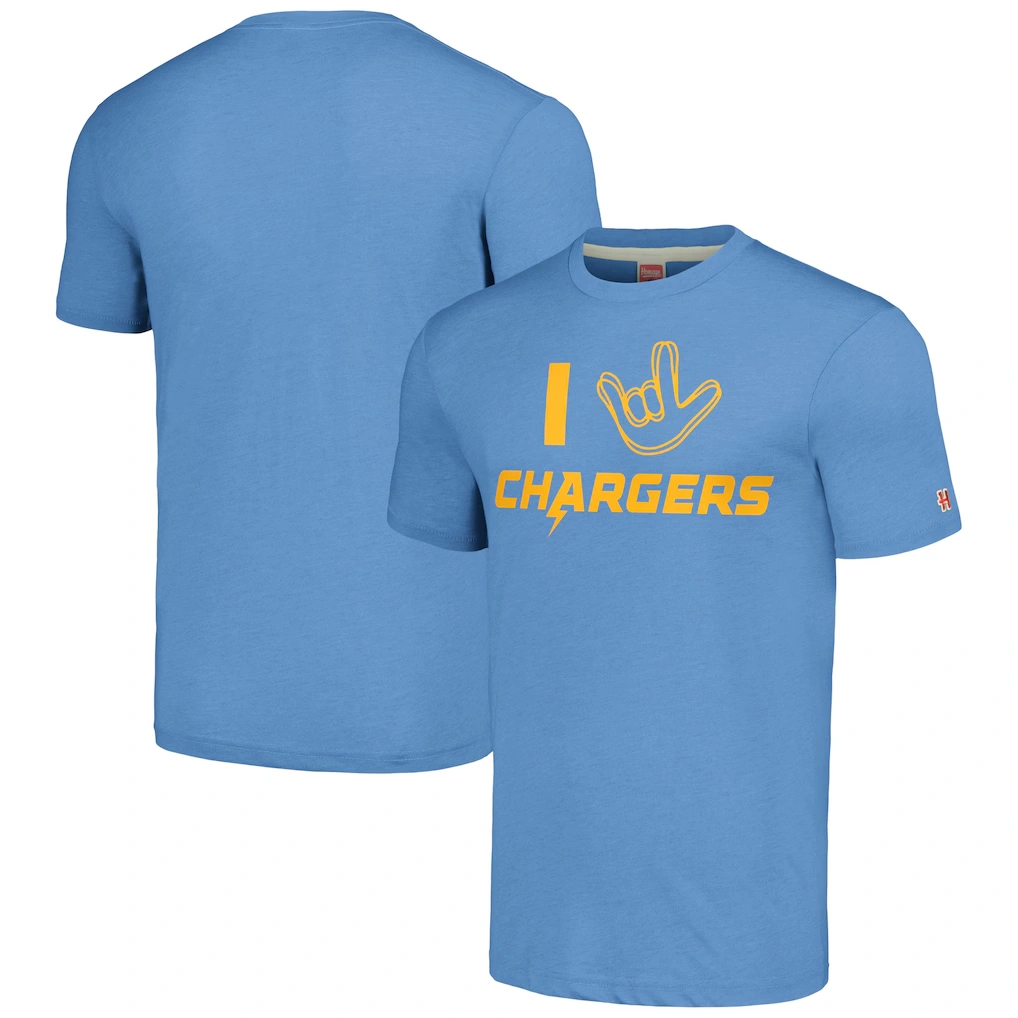 Unisex Los Angeles Chargers Homage Powder Blue The NFL ASL Collection by Love Sign Tri-Blend T-Shirt