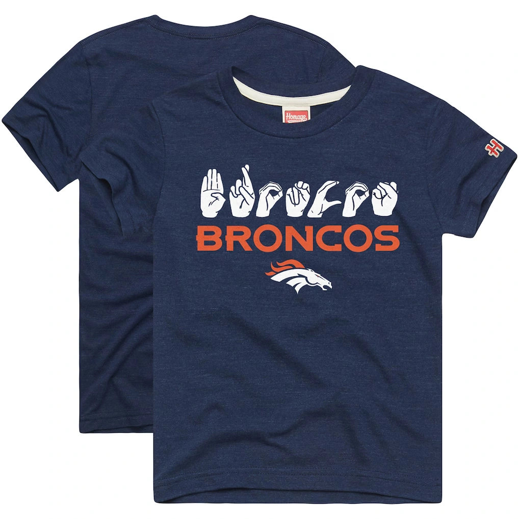 Youth Denver Broncos Homage Navy Love Sign x ASL 2.0 Tri-Blend T-Shirt