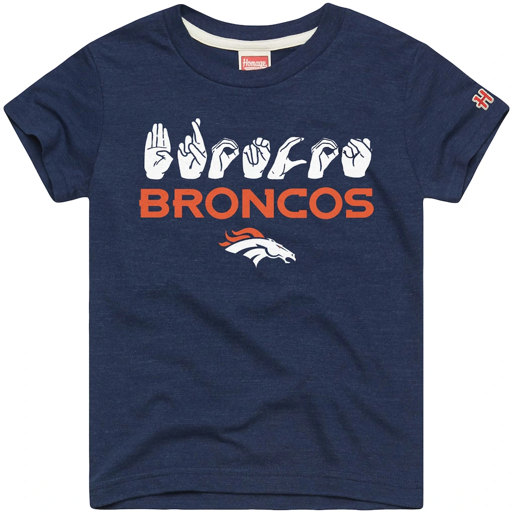Youth Denver Broncos Homage Navy Love Sign x ASL 2.0 Tri-Blend T-Shirt