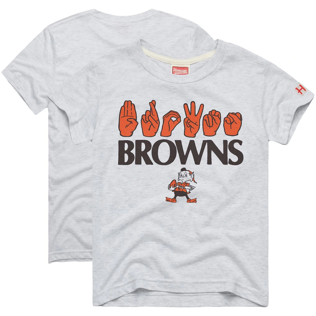 Youth Cleveland Browns Homage Ash Love Sign x ASL 2.0 Tri-Blend T-Shirt
