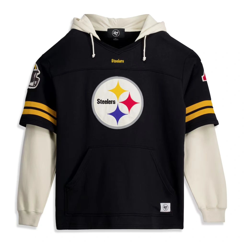 Men's Pittsburgh Steelers '47 Black Big & Tall Split Zone Cornerback V-Neck Hoodie
