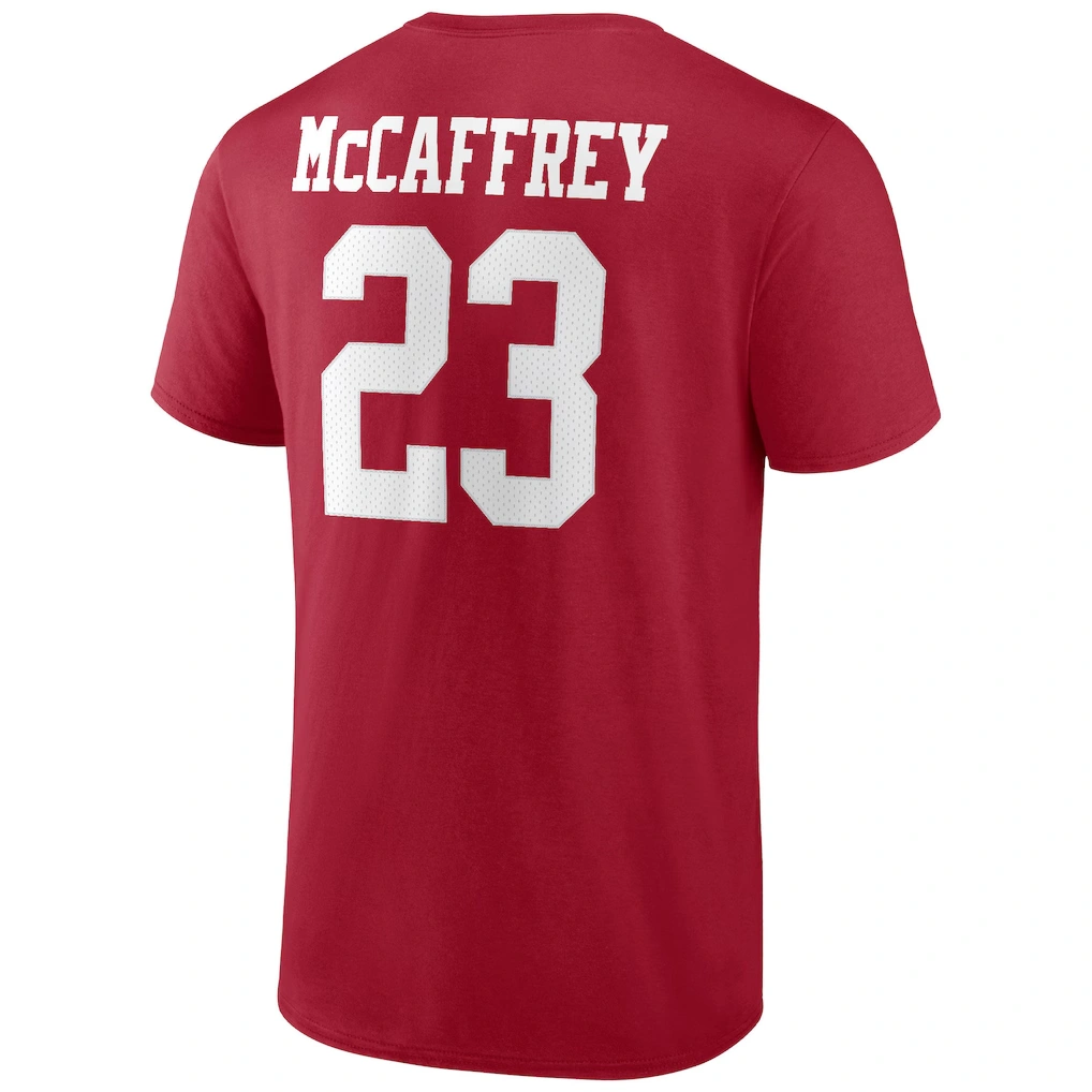Men's San Francisco 49ers Christian McCaffrey Fanatics Scarlet Player Icon Name & Number T-Shirt