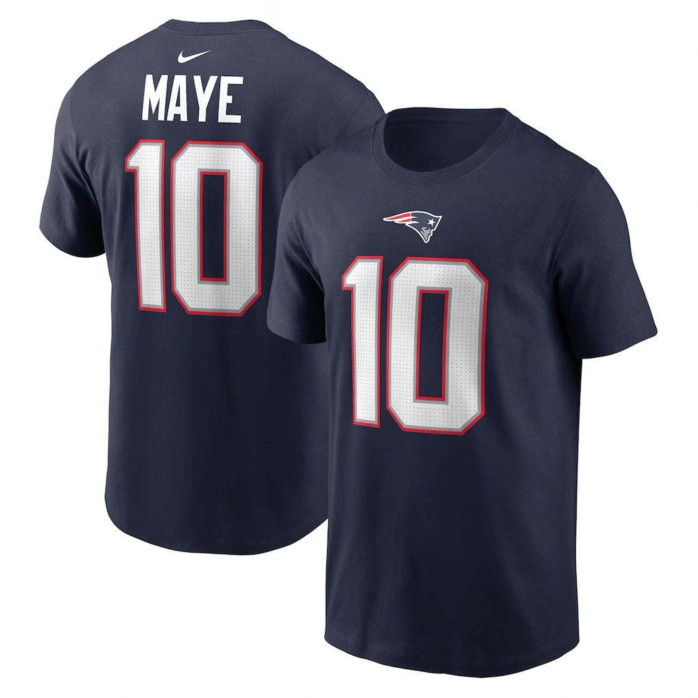 Men's New England Patriots Drake Maye Nike Navy Name & Number T-Shirt