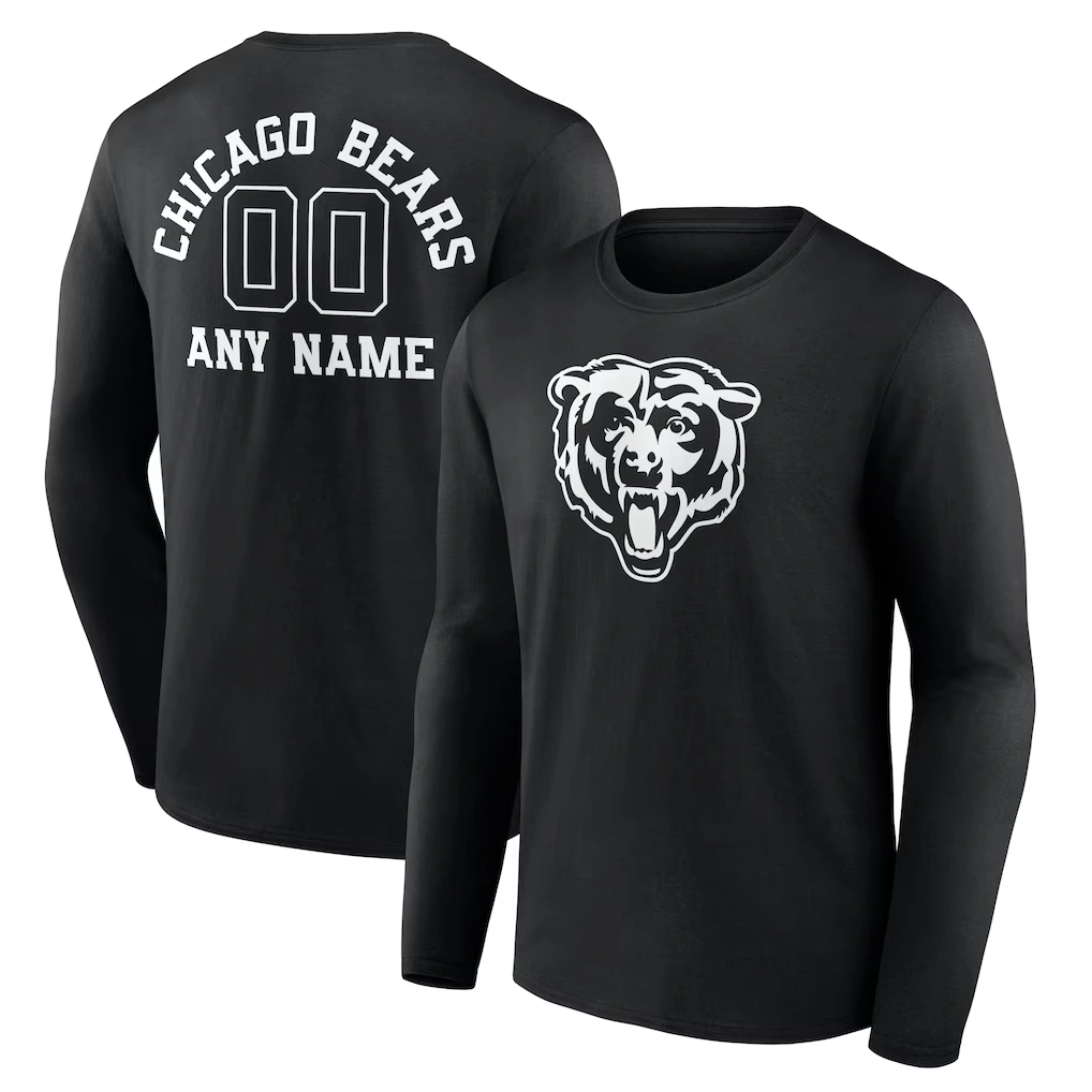 Men's Chicago Bears Black Personalized Name & Number Monochrome Long Sleeve T-Shirt