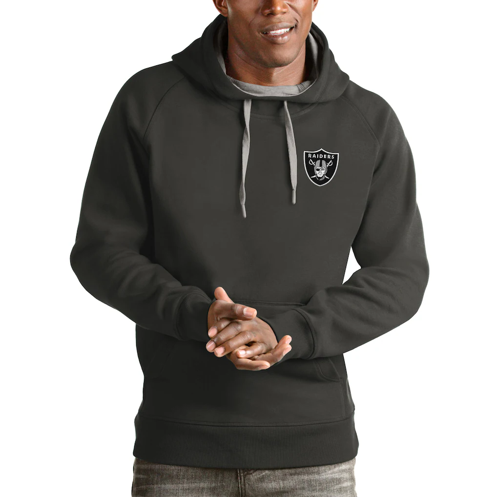 Men's Las Vegas Raiders Antigua Charcoal Logo Victory Pullover Hoodie