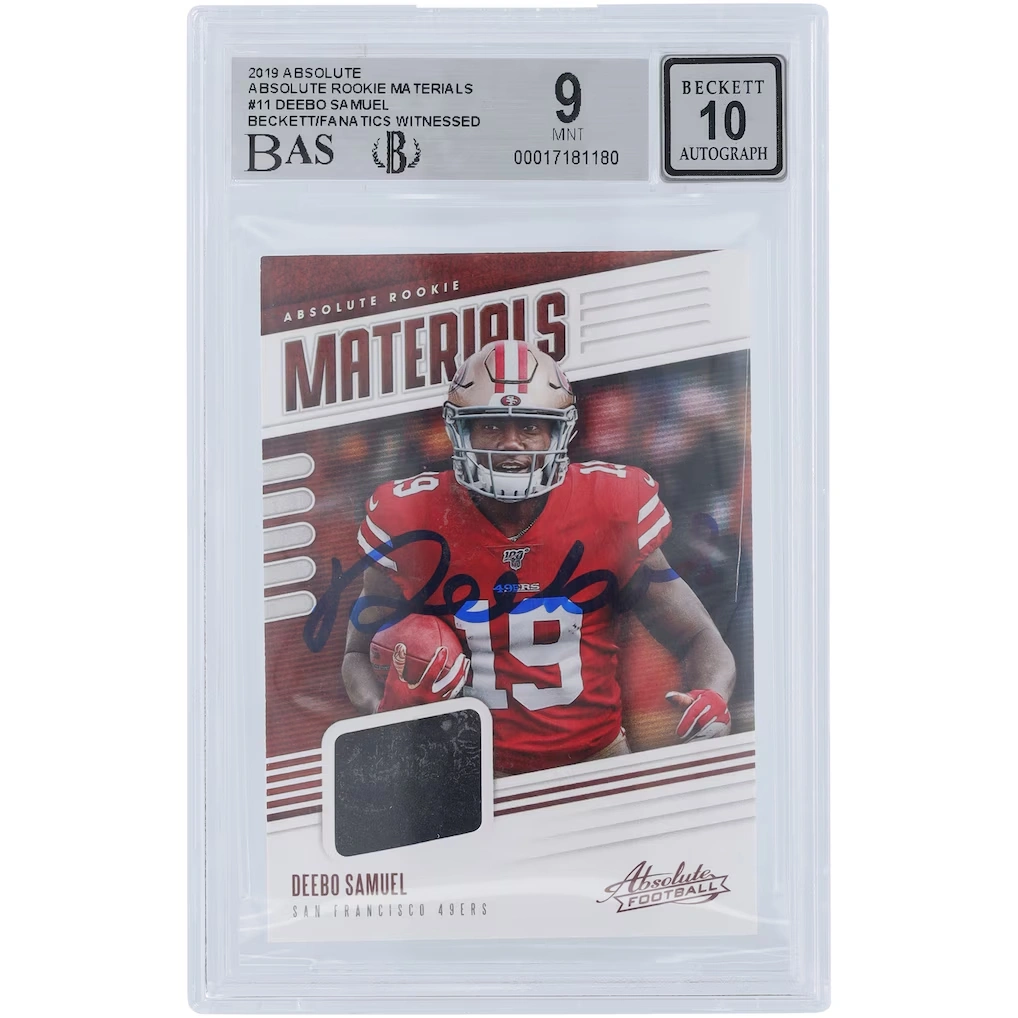 Deebo Samuel Sr San Francisco 49ers Autographed 2019 Panini Absolute Rookie Materials #RM-11 Beckett Fanatics Witnessed Authenticated 9/10 Rookie Card