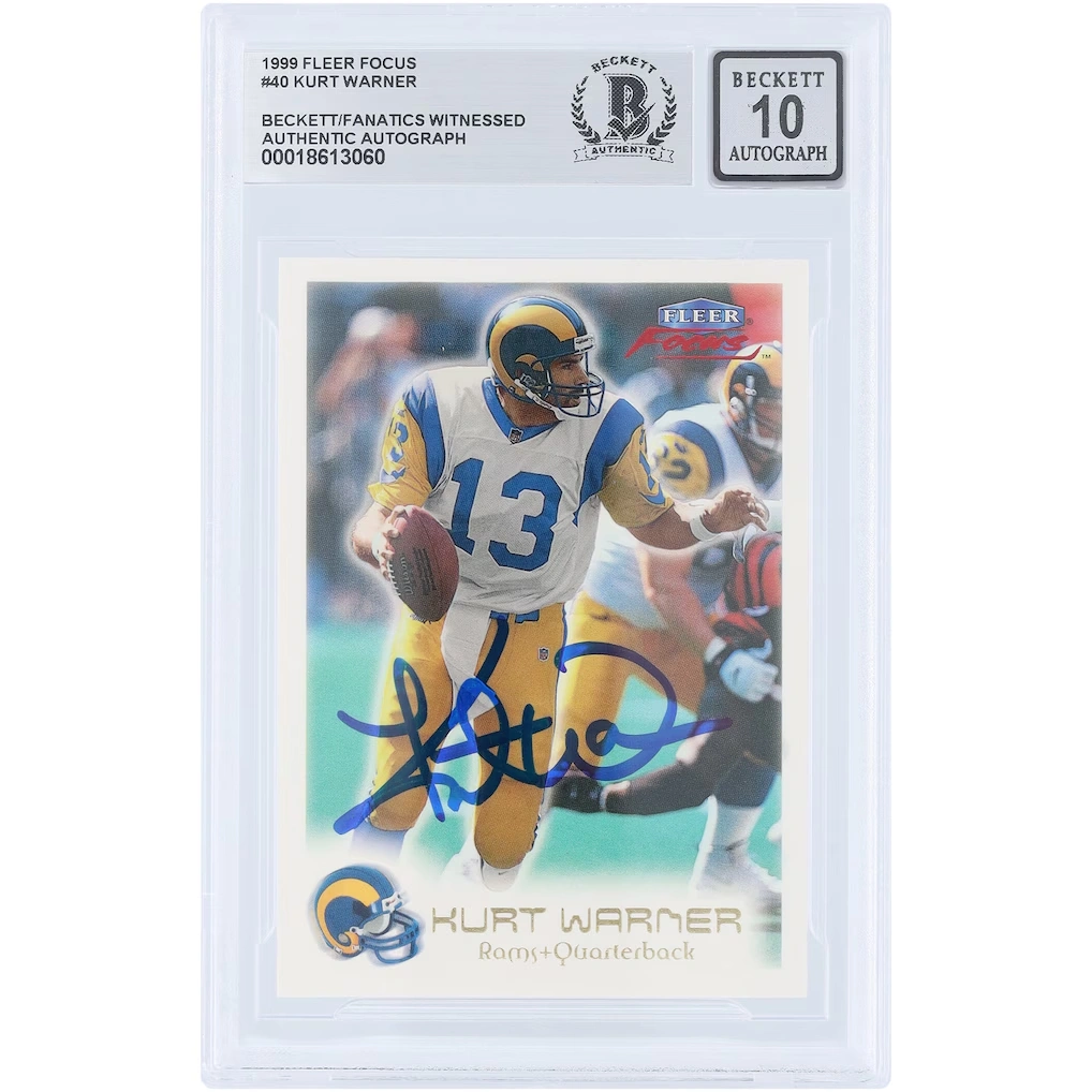 Kurt Warner St. Louis Rams Autographed 1999 Fleer Focus #40 Beckett Fanatics Witnessed Authenticated 10 Rookie Card