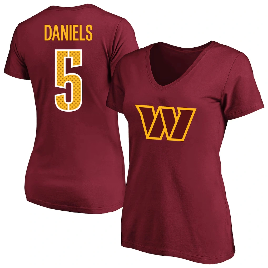 Women's Washington Commanders Jayden Daniels Fanatics Burgundy Plus Size Name & Number T-Shirt