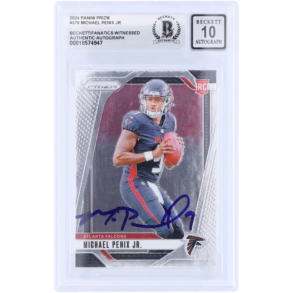 Michael Penix Jr. Atlanta Falcons Autographed 2024 Panini Prizm #378 Beckett Fanatics Witnessed Authenticated 10 Rookie Card