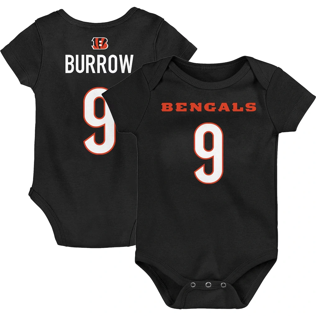 Infant Cincinnati Bengals Joe Burrow Black Mainliner Player Name & Number Bodysuit