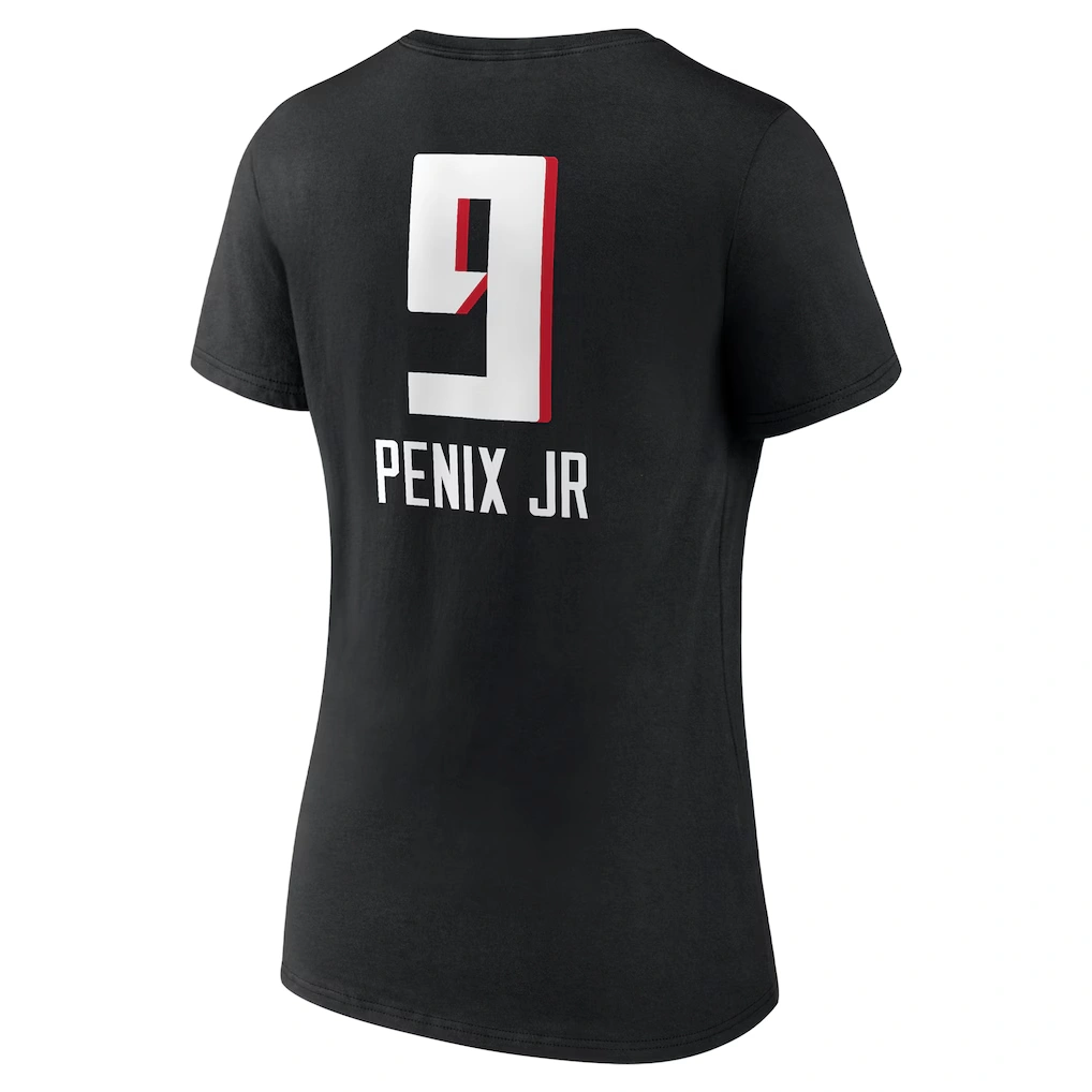 Women's Atlanta Falcons Michael Penix Jr. Black Name & Number Team Wordmark V-Neck T-Shirt