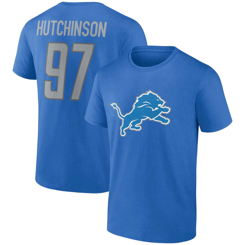 Men's Detroit Lions Aidan Hutchinson Fanatics Blue Player Icon Name & Number T-Shirt