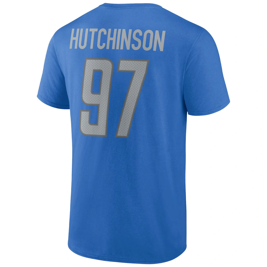 Men's Detroit Lions Aidan Hutchinson Fanatics Blue Player Icon Name & Number T-Shirt
