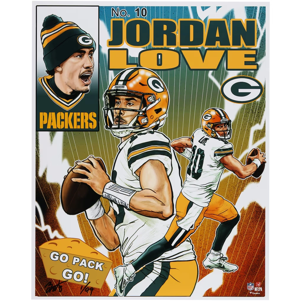 Jordan Love Green Bay Packers Fanatics Authentic 16" x 20" Photo Print - Art by Brian Kong - Limited Edition of 99