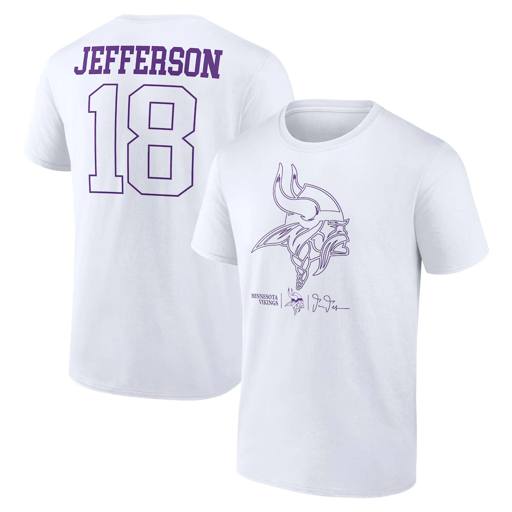 Men's Minnesota Vikings Justin Jefferson White Tonal Name & Number T-Shirt