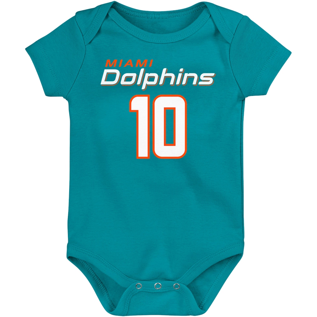 Newborn & Infant Miami Dolphins Tyreek Hill Aqua Mainliner Player Name & Number Bodysuit